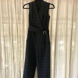 Tahari Plaid Belted Jumpsuit